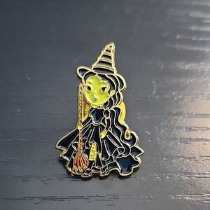 Wicked Elphaba Witch Inspired Enamel Pin with Broom